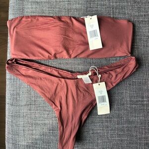 Eberjey Solid Bandeau Bikini Set in Color Port